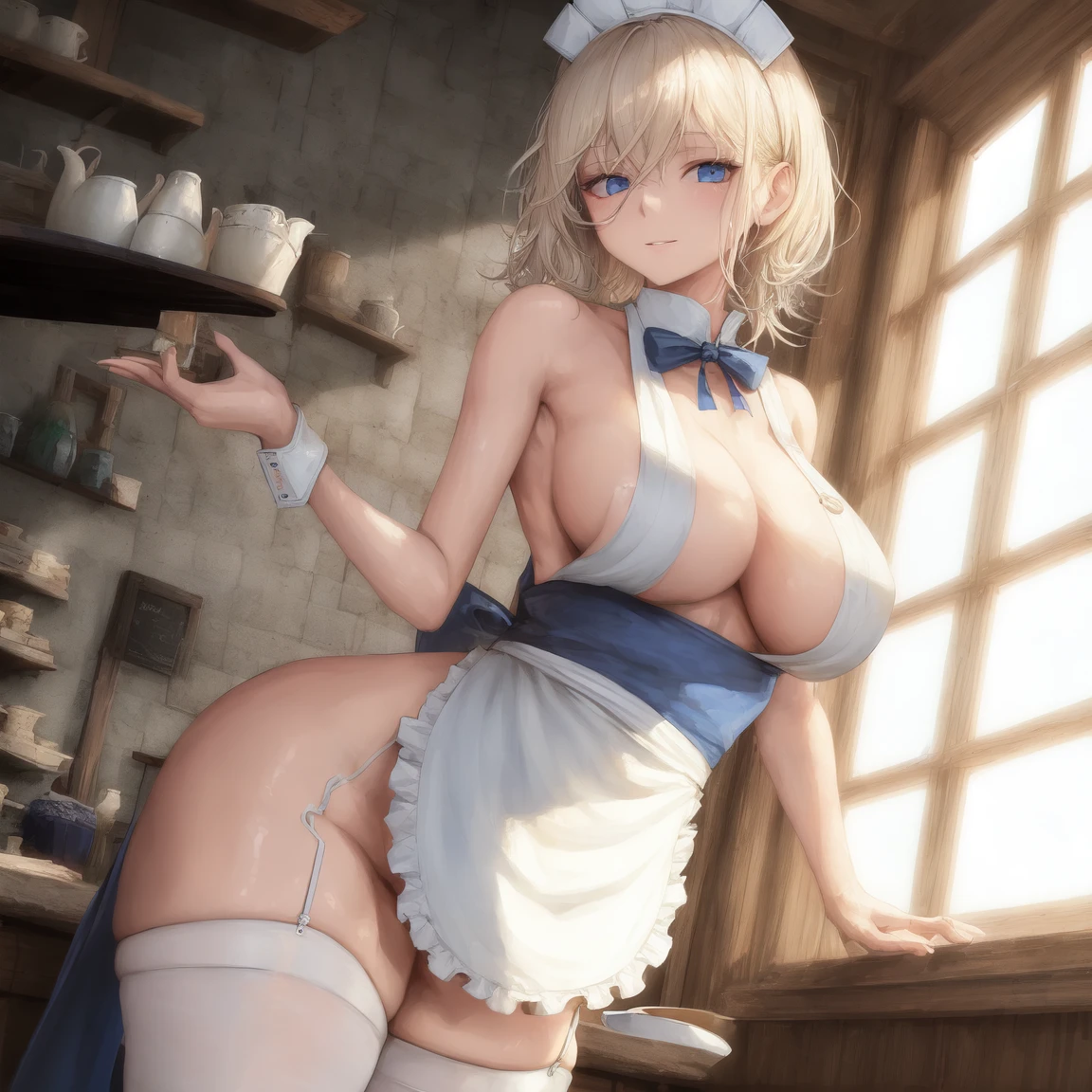 [Holara] Puting terlihat Payudara samping Celemek telanjang Dalam Rambut bergelombang [Ilustrasi]